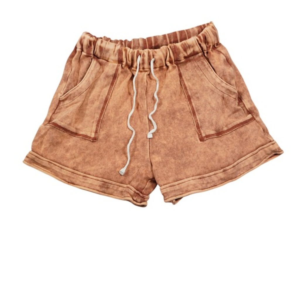 Zenana Burnout Washed Gauzy 100% Cotton Lounge Shorts Rust Brown Small Pull On